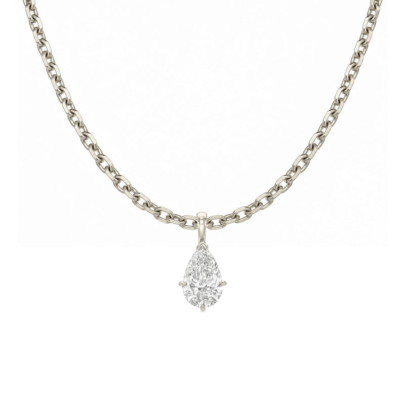 Solitaire Water Drop Diamond Necklace White Gold by Logan Hollowell Jewelry
