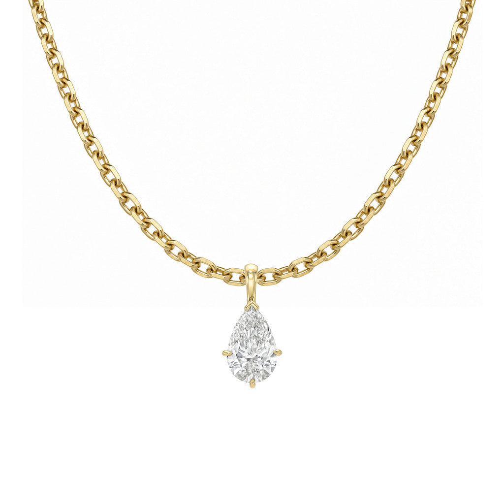 Solitaire Water Drop Diamond Necklace Yellow Gold by Logan Hollowell Jewelry