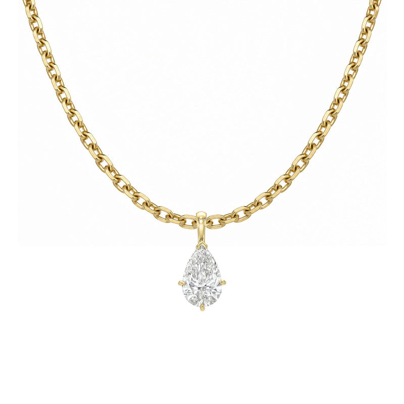Solitaire Water Drop Diamond Necklace Yellow Gold by Logan Hollowell Jewelry