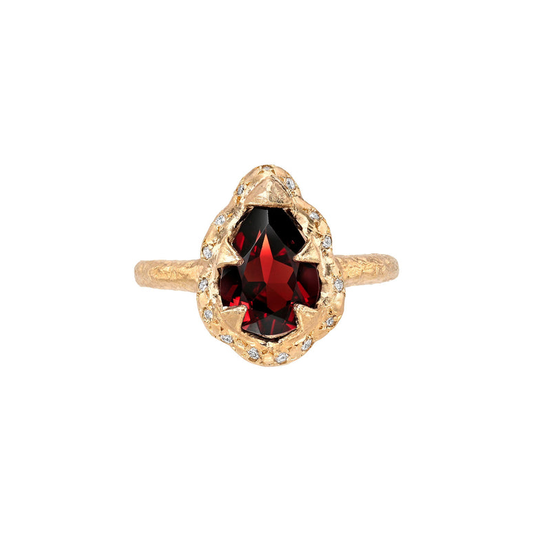 Baby Queen Water Drop Garnet Ring with Sprinkled Diamonds Rose Gold 3 by Logan Hollowell Jewelry