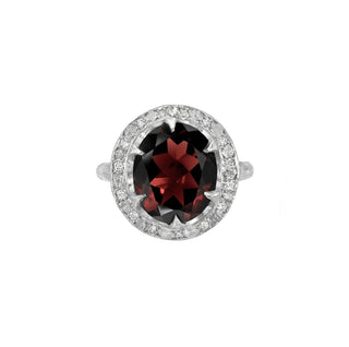Queen Oval Garnet Ring with Sprinkled Diamonds White Gold 3 by Logan Hollowell Jewelry