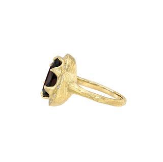Queen Oval Garnet Ring with Sprinkled Diamonds by Logan Hollowell Jewelry