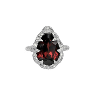Queen Water Drop Garnet Ring with Sprinkled Diamonds White Gold 3 by Logan Hollowell Jewelry