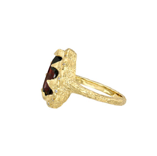 Queen Water Drop Garnet Ring with Sprinkled Diamonds by Logan Hollowell Jewelry