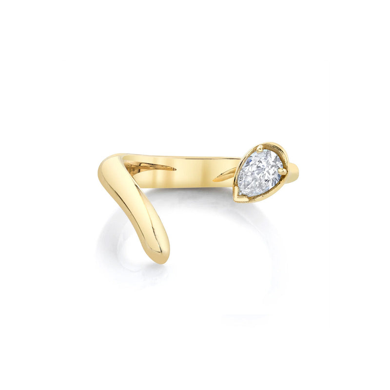 Solid Tusk Ring with Diamond Pear Yellow Gold 2 by Logan Hollowell Jewelry