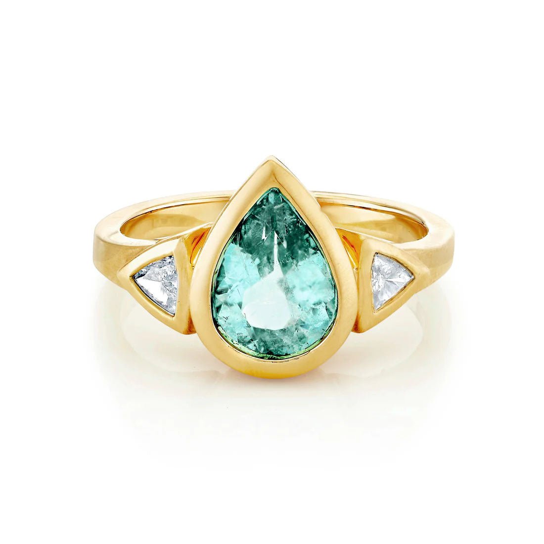 Pear Paraiba with Trillion Diamonds Yellow Gold 5.5 by Logan Hollowell Jewelry