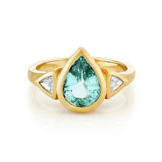 18K Pear Paraiba with Trillion Diamonds Yellow Gold 5.5 by Logan Hollowell Jewelry