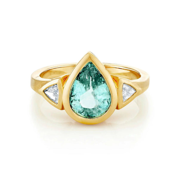 Pear Paraiba with Trillion Diamonds Yellow Gold 5.5 by Logan Hollowell Jewelry