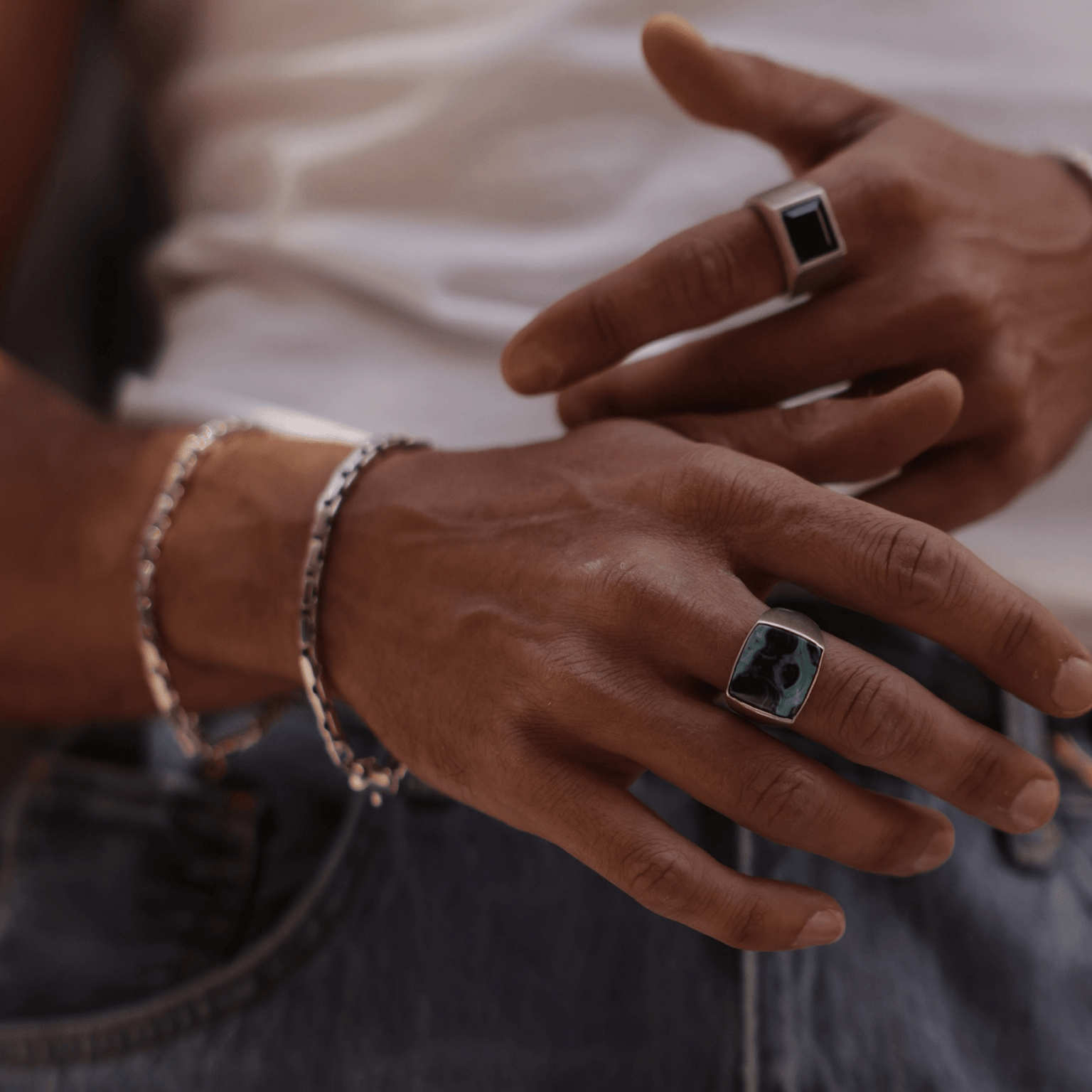 Men's Chrysocolla Malachite Signet Ring by Logan Hollowell Jewelry
