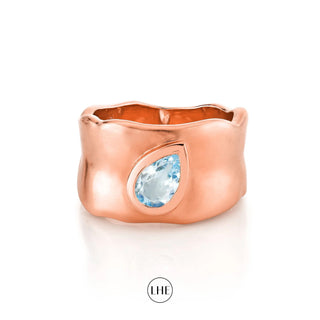 Water Drop Aquamarine River Cigar Band Rose Gold 3  by Logan Hollowell Jewelry