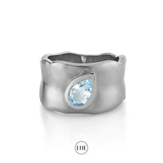 Water Drop Aquamarine River Cigar Band White Gold 3  by Logan Hollowell Jewelry