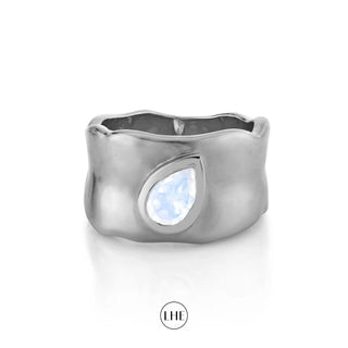 Water Drop Moonstone River Cigar Band White Gold 3  by Logan Hollowell Jewelry