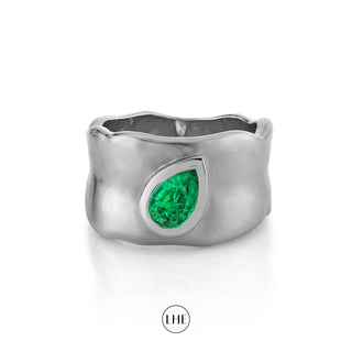 Water Drop Emerald River Cigar Band White Gold 3  by Logan Hollowell Jewelry