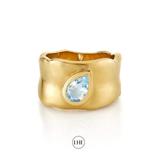 Water Drop Aquamarine River Cigar Band Yellow Gold 3  by Logan Hollowell Jewelry