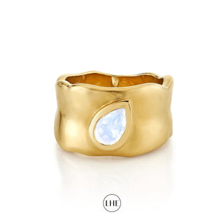 Water Drop Moonstone River Cigar Band Yellow Gold 3  by Logan Hollowell Jewelry