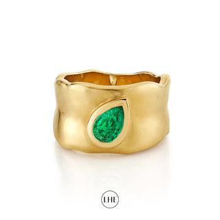 Water Drop Emerald River Cigar Band Yellow Gold 3  by Logan Hollowell Jewelry