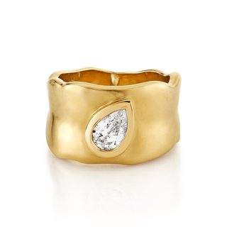 Water Drop Diamond River Cigar Band Yellow Gold 3  by Logan Hollowell Jewelry