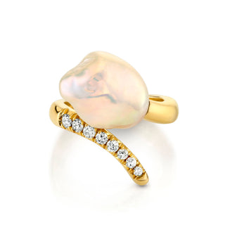 Baroque Pearl Tusk Ring Yellow Gold 3  by Logan Hollowell Jewelry