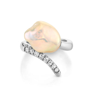 Baroque Pearl Tusk Ring White Gold 3  by Logan Hollowell Jewelry