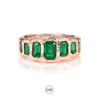 Graduated Emerald Cut Emerald River Ring Rose Gold 3  by Logan Hollowell Jewelry