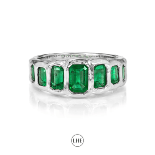 Graduated Emerald Cut Emerald River Ring White Gold 3  by Logan Hollowell Jewelry