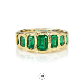 Graduated Emerald Cut Emerald River Ring | Ready to Ship Yellow Gold 6 by Logan Hollowell Jewelry