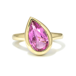 Slanted Pear Shape Pink Sapphire Ring | Ready to Ship Yellow Gold by Logan Hollowell Jewelry