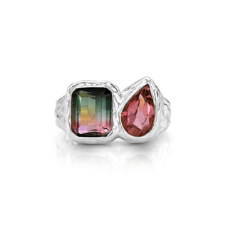 Toi Et Moi River Watermelon Tourmaline and Tourmaline Ring White Gold 3 by Logan Hollowell Jewelry