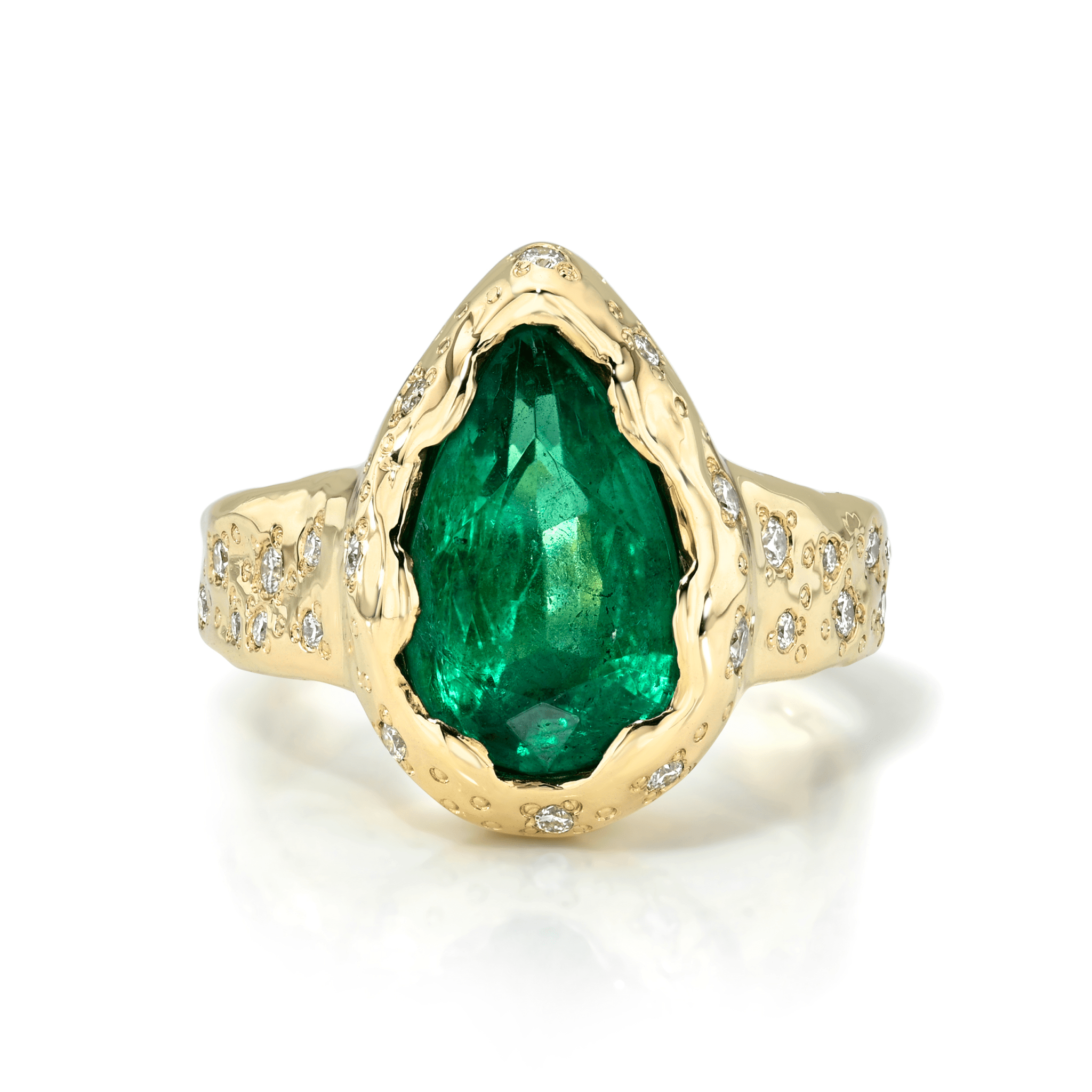 Classic River Queen Emerald Ring with Oracle Set Diamonds | Ready to Ship Yellow Gold 6 by Logan Hollowell Jewelry