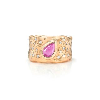 Water Drop Pink Sapphire Cigar Band with Oracle Set Diamonds Rose Gold 3 by Logan Hollowell Jewelry