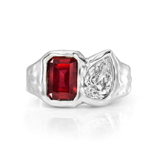 Toi Et Moi River Ruby and Diamond Ring White Gold 3 by Logan Hollowell Jewelry