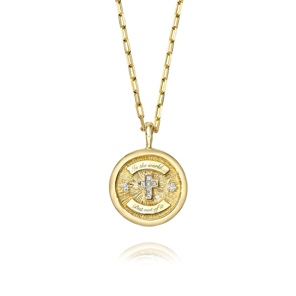 Diamond Cross Coin with Solid Border | Ready to Ship Yellow Gold 16" by Logan Hollowell Jewelry