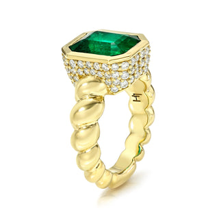 18k Emerald Cut Emerald Nautilus Ring by Logan Hollowell Jewelry