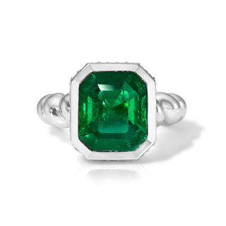 18k Emerald Cut Emerald Nautilus Ring White Gold 3 by Logan Hollowell Jewelry