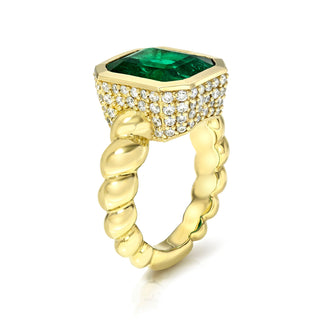 18k Emerald Cut Emerald Nautilus Ring by Logan Hollowell Jewelry