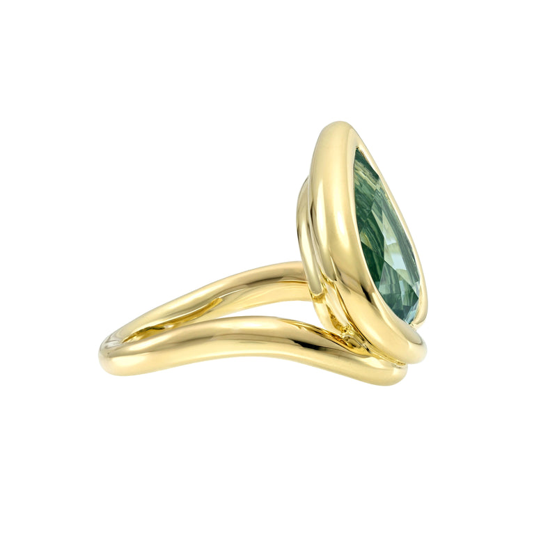 Enigma Water Drop Lagoon Tourmaline Ring by Logan Hollowell Jewelry