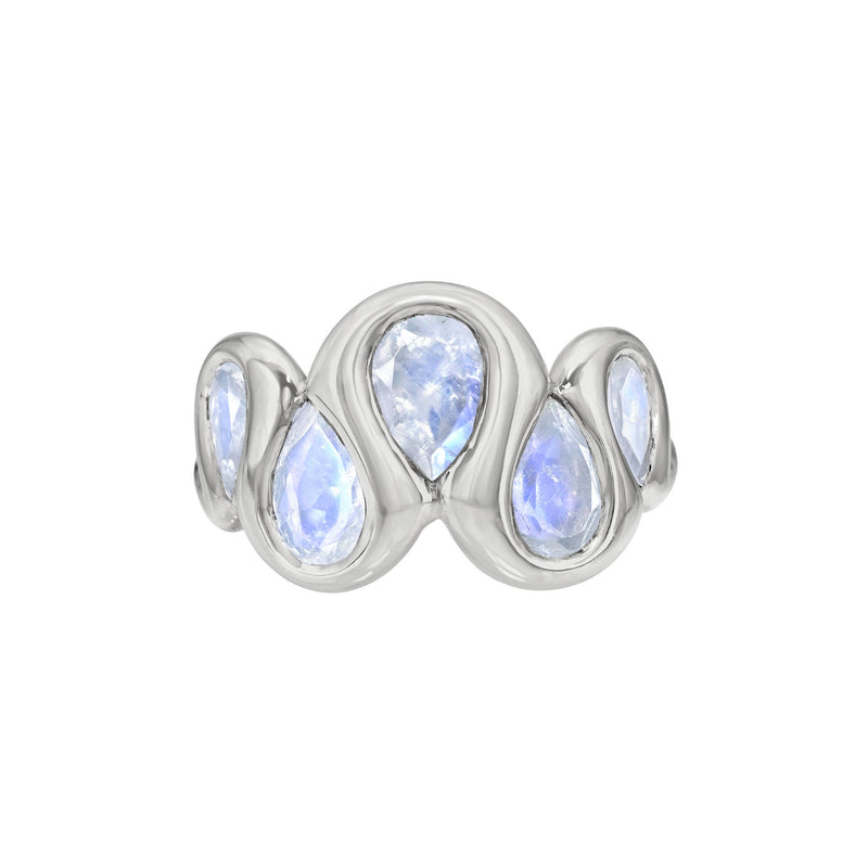 Enigma Moonstone Reverse Water Drop Ring White Gold 3 by Logan Hollowell Jewelry