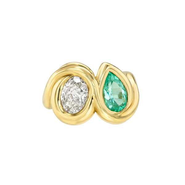 Enigma Paraiba and Diamond Toi et Moi Ring Yellow Gold 6 by Logan Hollowell Jewelry