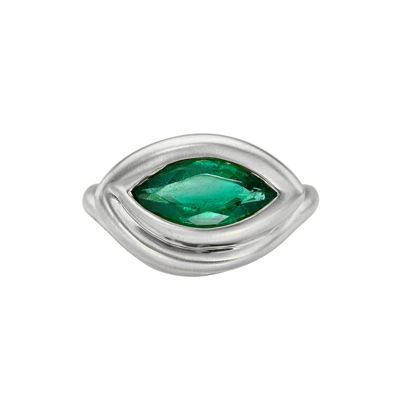 Enigma Eye Marquise Emerald Ring White Gold 3 0.70 CT by Logan Hollowell Jewelry