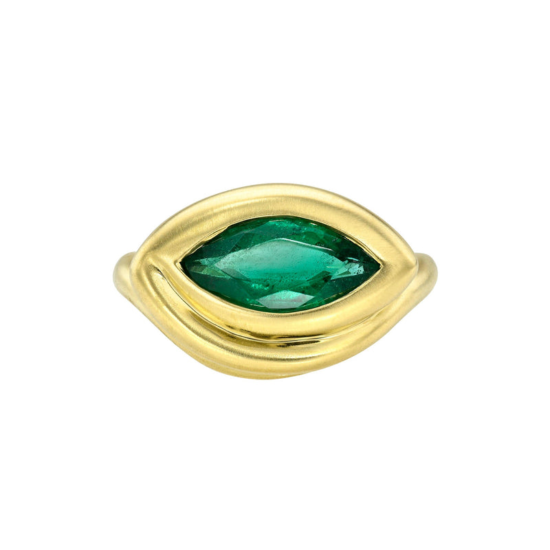 Enigma Eye Marquise Emerald Ring (0.94 CT) Yellow Gold 7.5 by Logan Hollowell Jewelry