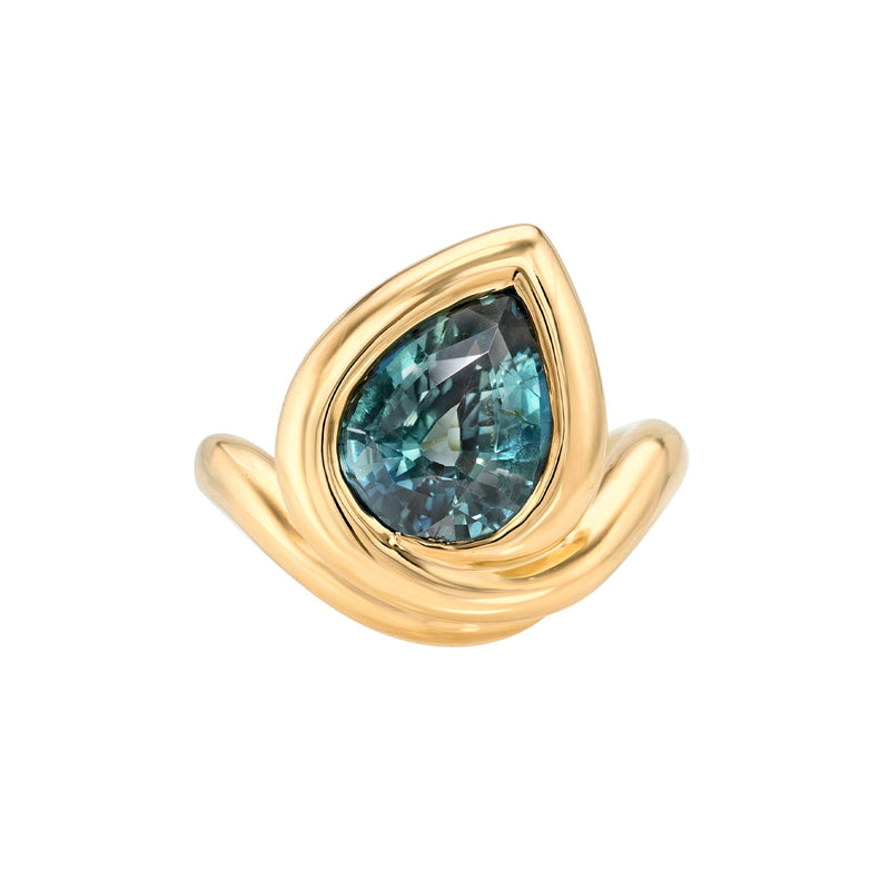 Enigma Water Drop Teal Tourmaline Ring Rose Gold 3 by Logan Hollowell Jewelry