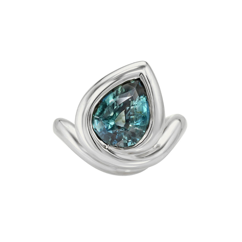 Enigma Water Drop Teal Tourmaline Ring White Gold 3 by Logan Hollowell Jewelry