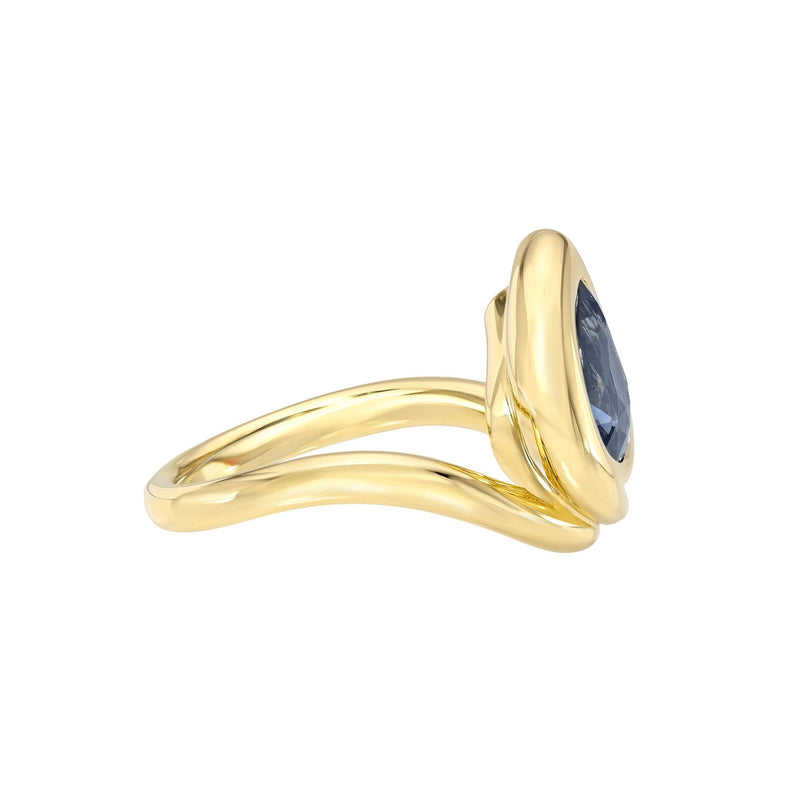Enigma Water Drop Teal Sapphire Ring by Logan Hollowell Jewelry