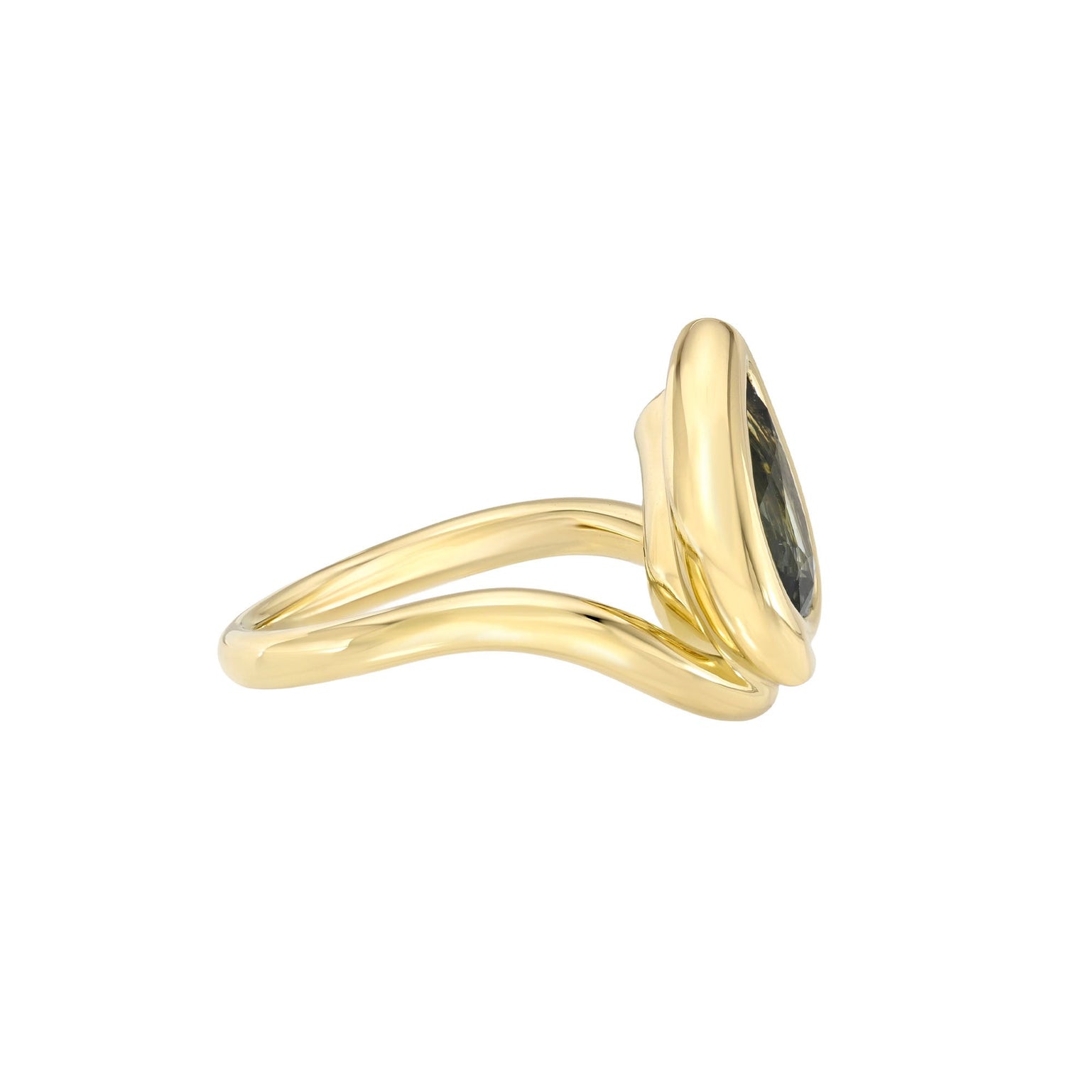 Enigma Water Drop Teal Sapphire Ring by Logan Hollowell Jewelry