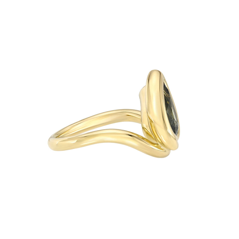 Enigma Water Drop Teal Sapphire Ring by Logan Hollowell Jewelry