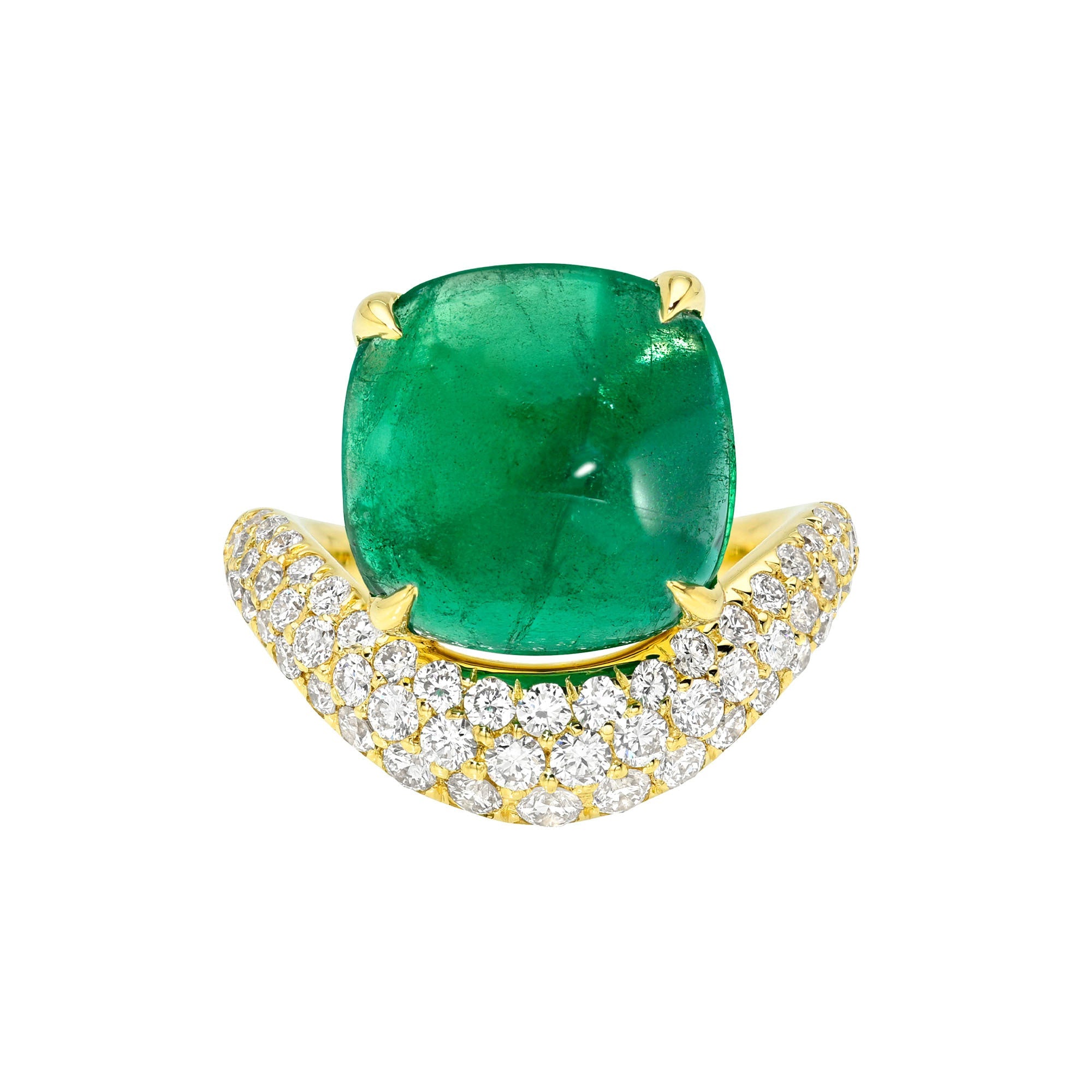 Emerald & Diamond Enigma Wave Ring Yellow Gold 2.75 by Logan Hollowell Jewelry