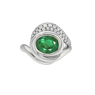 Enigma Emerald Pavé Ring White Gold 3 by Logan Hollowell Jewelry
