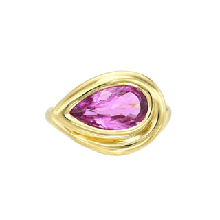 Enigma Water Drop Pink Sapphire Ring Yellow Gold 6 by Logan Hollowell Jewelry