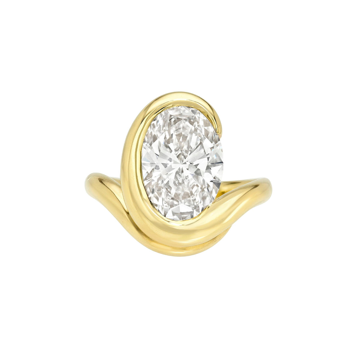 Enigma Oval Diamond Crescent Ring Yellow Gold 5 by Logan Hollowell Jewelry