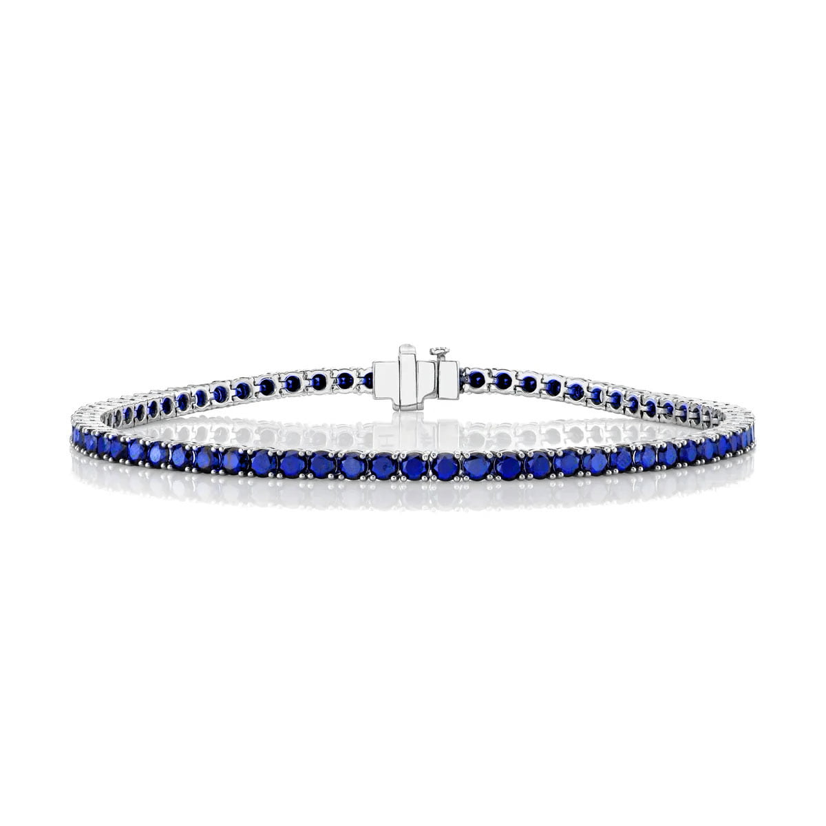 Men’s Blue Sapphire Tennis Bracelet White Gold 7.5" by Logan Hollowell Jewelry